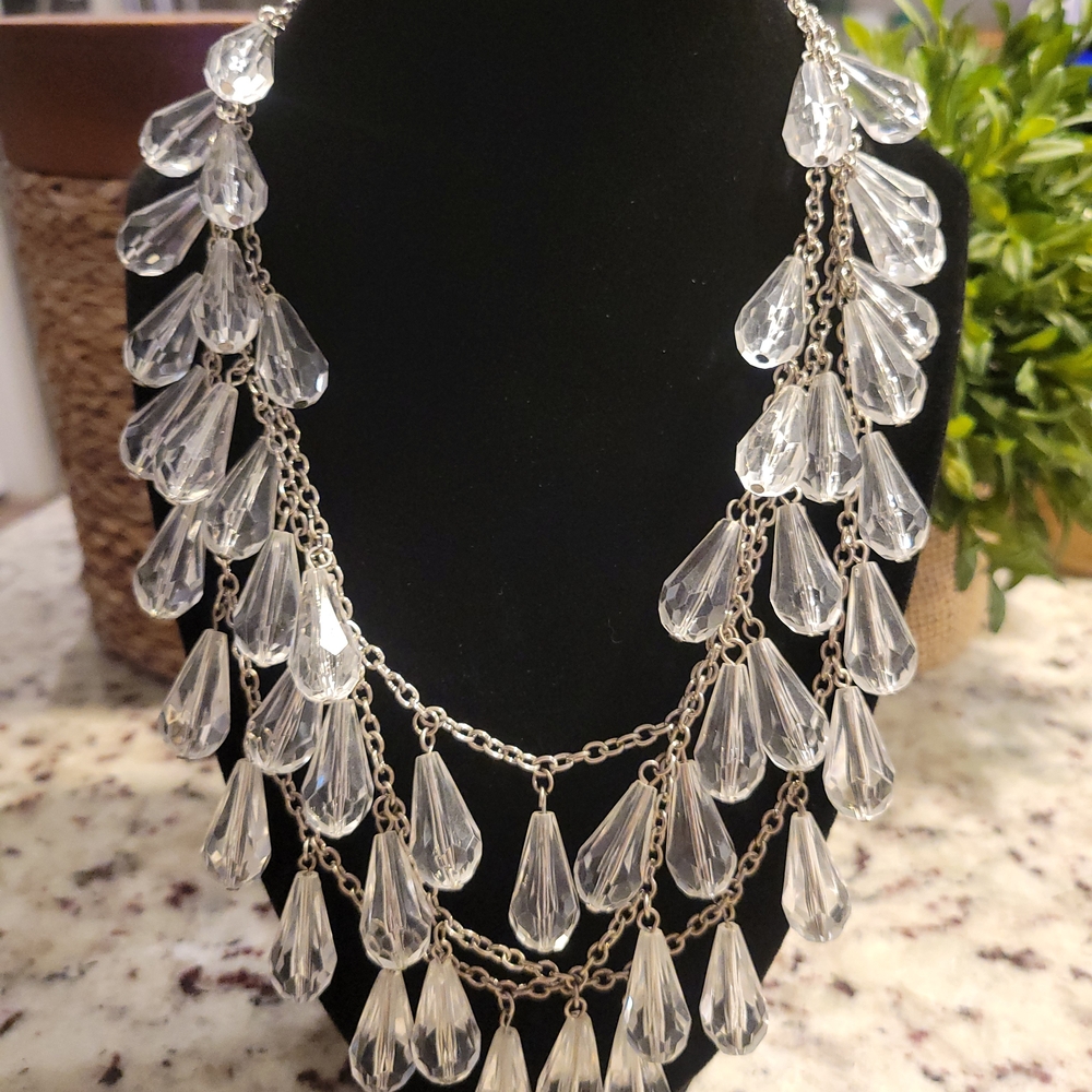 Sparkling Silver and Clear Teardrop Necklace